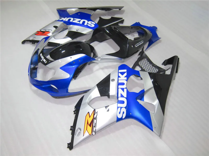 Kit carenatura in plastica più venduto per Suzuki GSXR1000 00 01 02 set carene blu argento nero GSXR1000 2000 2001 2002 OT20