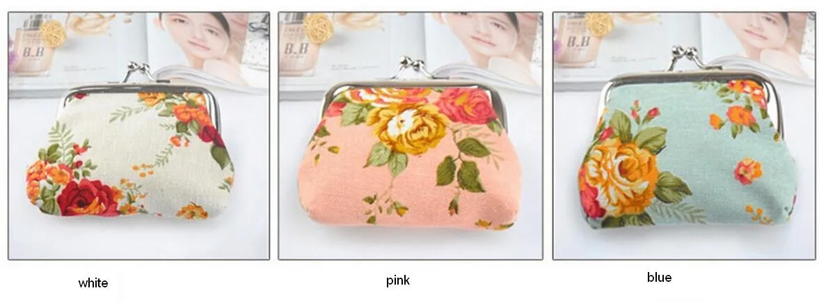 Moda Sıcak Vintage çiçek sikke çanta tuval anahtarlık cüzdan çile küçük hediyeler çanta debriyaj çanta