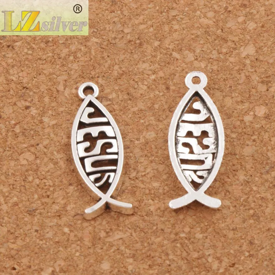 Hollow Jesus Fish Animal Charms Pendants MIC New lot Antique Silver Jewelry DIY L044 Findings3923314
