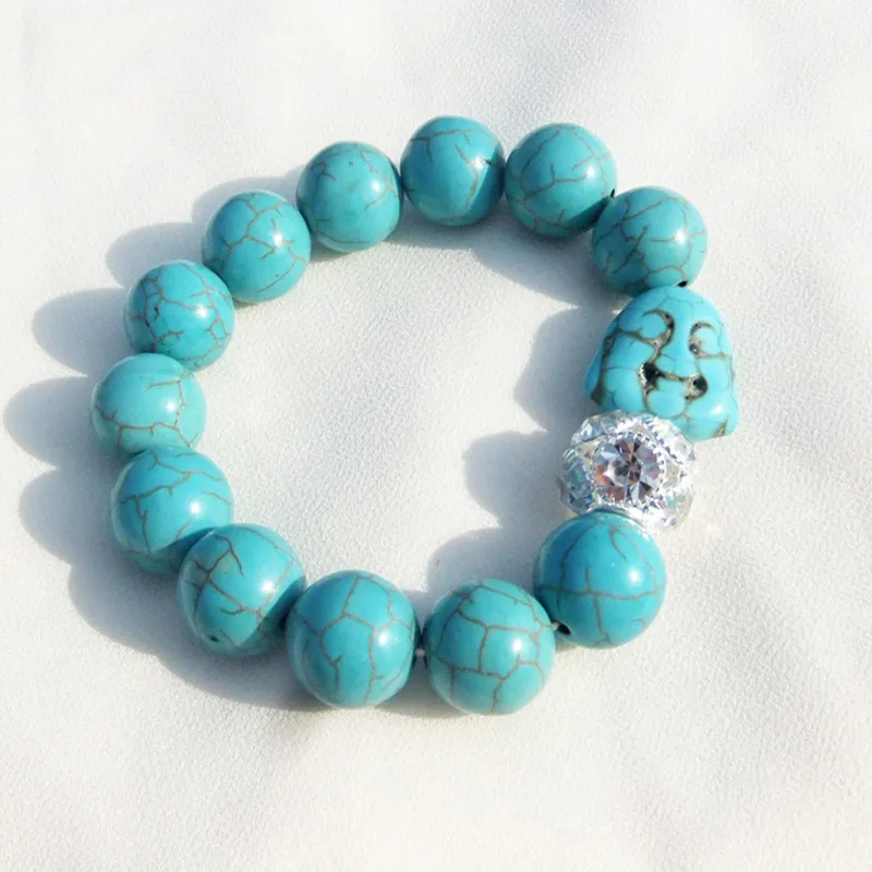 Vintage Boeddha Bead Charmel Bracelet Elastische ketting Natuurlijke stenen Turquoise Armbanden Shiny Crystal Ball kralen Bangle voor vrouwen Men Sieraden