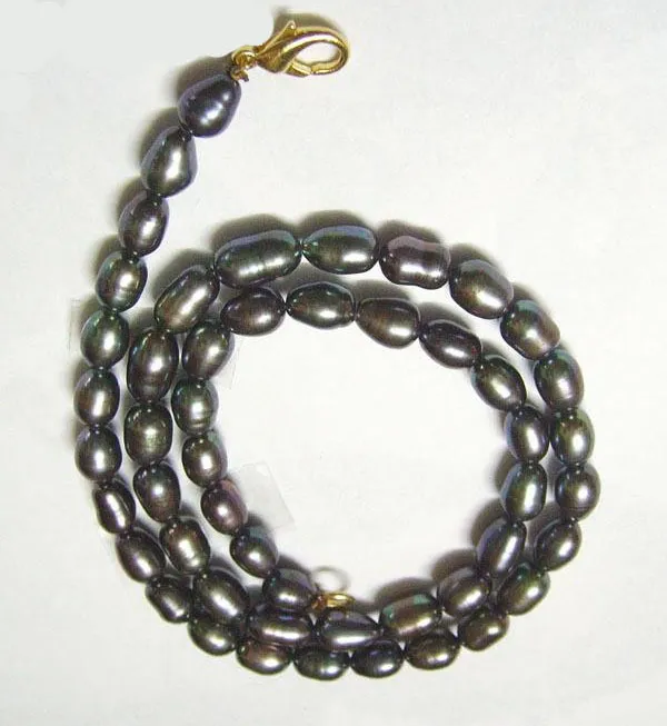 10st / mycket svart ris sötvatten pärla mode pärlstav halsband hummer lås 16in för DIY hantverk smycken gåva p1
