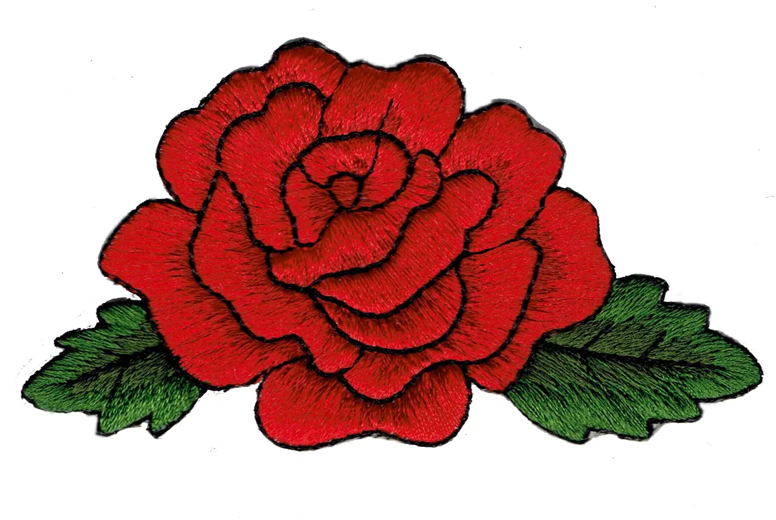 Mooie 100% borduurwerk Red Rose Flower Borduurwerk IJzer op kledingpatch Diy Applique Patch Cartoon Badge G0441 Gratis verzending