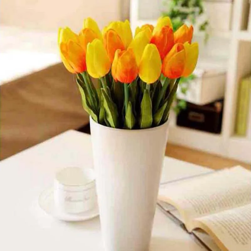 Vase décoration livraison gratuite 21 piècesmini tulipe vraie touche mariage fleur artificielle fleur en soie décoration de la maison