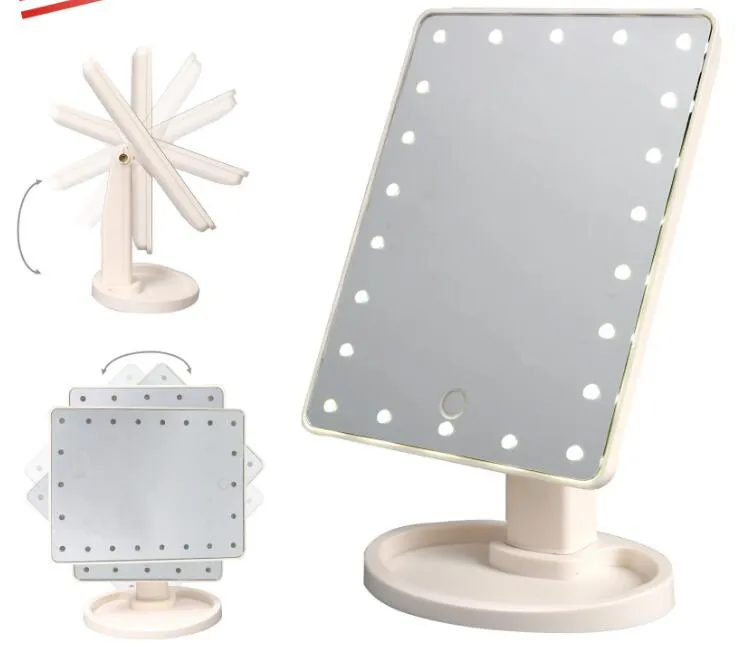 Nowy 360 stopni Rotacja Ekran dotykowy Makijaż Mirror Cosmetic Składana przenośna kompaktowa kieszeń z 16/22 LED Light Makeup Tool