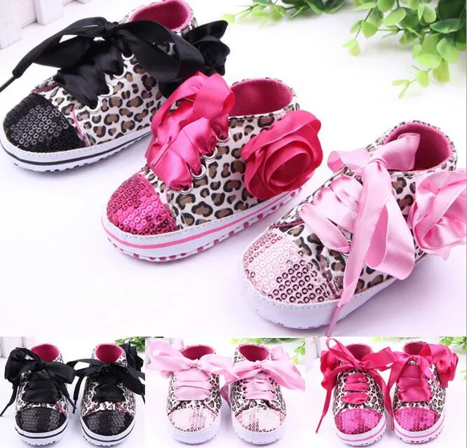 Scarpe per neonate per bambini Scarpe in cotone con paillettes leopardate floreali per bambini con suola morbida G295