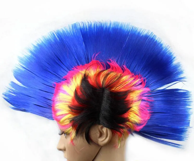 Rainbow Led Mohawk Hair Wigs Fashion Piłka nożna Fans Punk Wig Performance Cosplay Party Flashing Wigs Festival Christmas Flash peruka