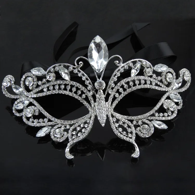 2017 Silver Tone Venetian Bridal Masquerade Rhinestone Crystal Eye Mask Halloween Fancy Dress Ball Party Mask332n