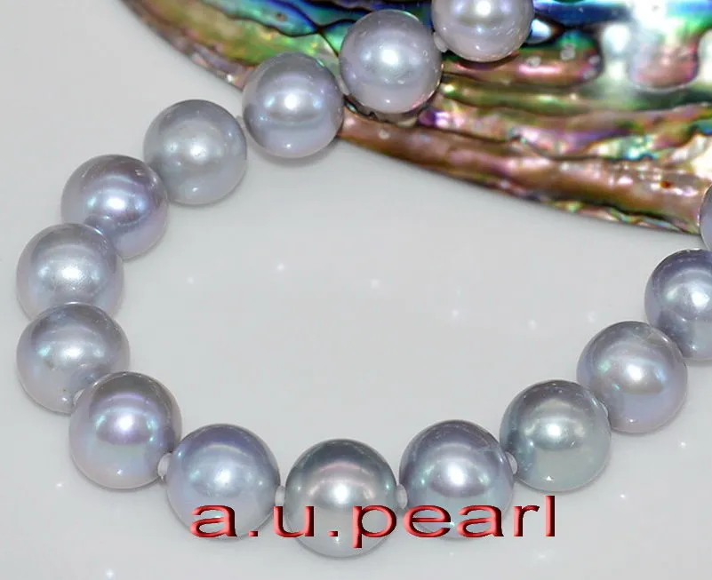 17 "11.5-13.5mm perfekte runde echte natürliche südmeer graue perle halskette 14kfine perlen schmuck
