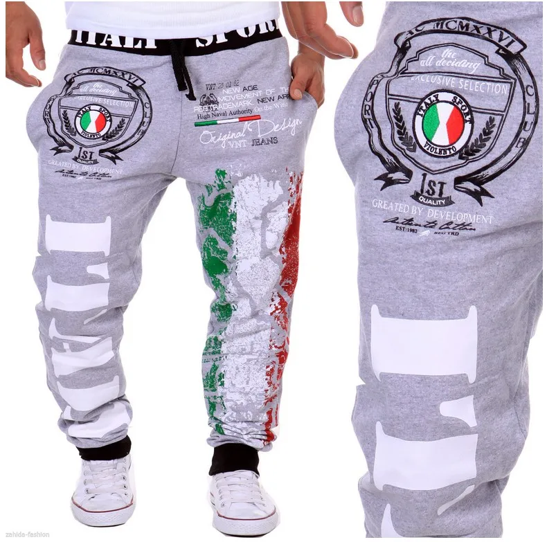 Hommes Joggers Mode Italie Drapeau Impression Joggers Casual Lâche Noir Bleu Blanc Hip Hop Hommes Pantalon M-XXL