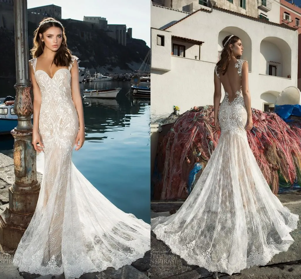 2020 Vintage Julie Vino Mermaid Wedding Dresses Lace Sexy Spaghetti Straps Illusion Back Champagne Lining Custom Made Bridal Gown ba4926