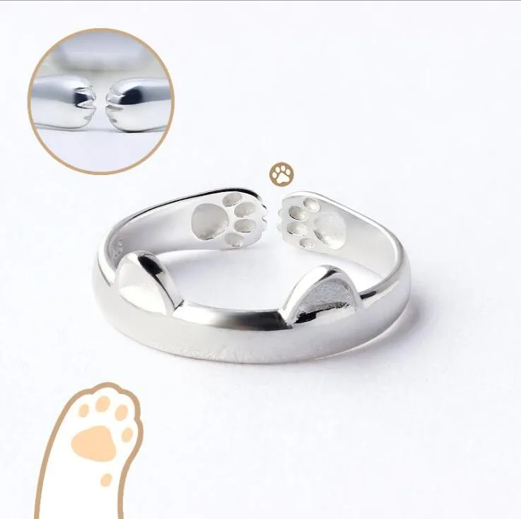 Everfast Hele 10st Schattig Verstelbare Kat Oor En Poot Vrouwen Ringen Metaallegering Zilver Goud Rose Verguld Mode cadeau Ring181i