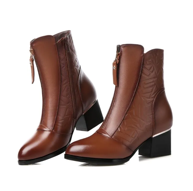 Botines De Cuero De Vaca Para Mujer Botas De Mujer De Tacon Grueso A La Moda Botas De Mujer De Cuero Genuino De Tacon Alto Talla Grande Da 79 31 DHgate