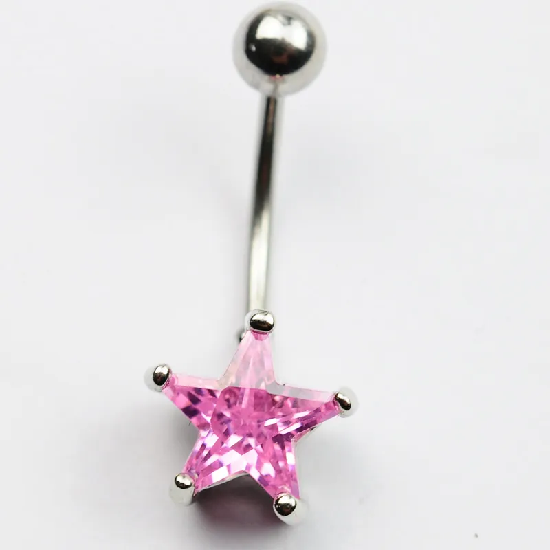 YYJFF D0293   pink belly ring nice star style with piercing jewelry navel body