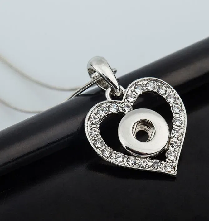 12MM Snap Button NECKLACE PENDANT White Gold Plated Heart Shaped with Crystal Interchangeable Noosa Ginger Jewelry Cheap Price 