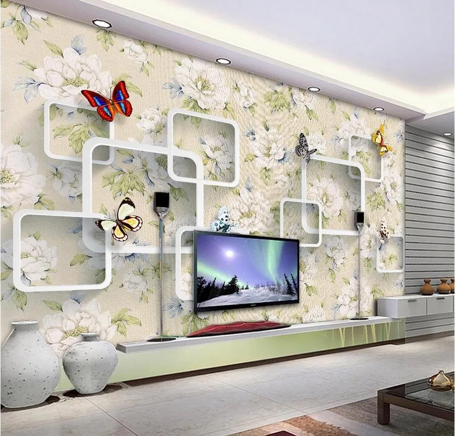 High Quality Customize size Modern Retro Floral Butterfly 3D TV Wall wallpaper for walls 3 d for living room