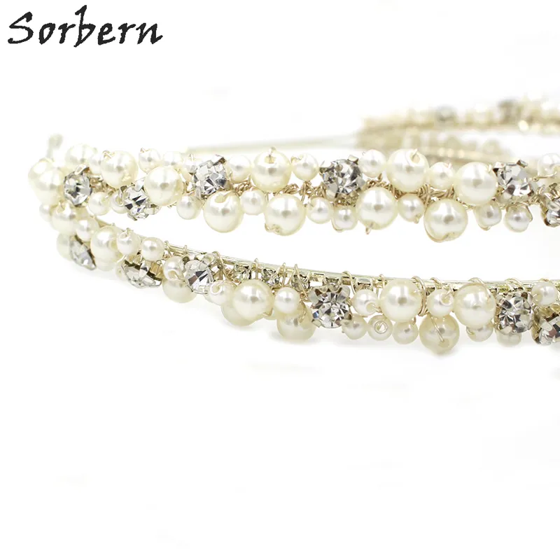 Sorbern Elegant SilverGold Headbands Headpiece Crystal Wedding Hair Vine Pearls Bridal Headband Ceramic Flower Headdress Hair Acc3970015