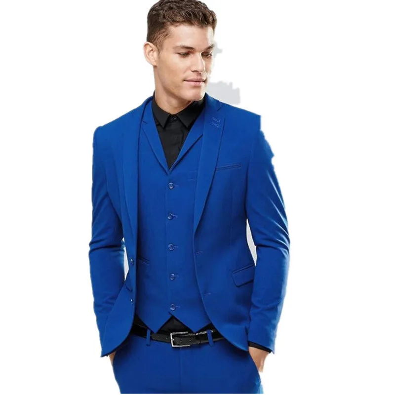 Ternos masculinos Brazers Custom Royal Blue Blue Wedding Prom Ternits 3 peças Melhor homem Bridegroom Smoking casaco + calça + colete feito para encomendar