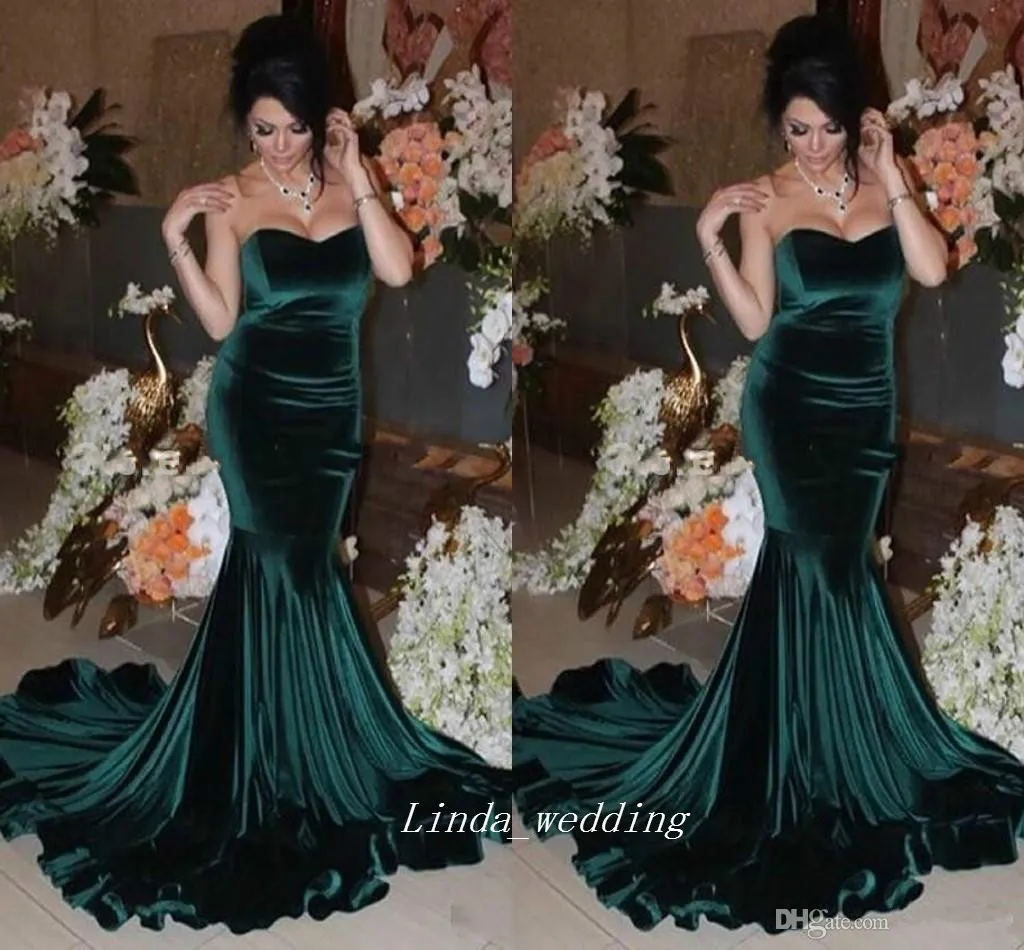 Vestido de fiesta largo de terciopelo verde cazador árabe Vestido de fiesta de recepción formal árabe de Dubai Sirena sexy Novia por encargo Más tamaño