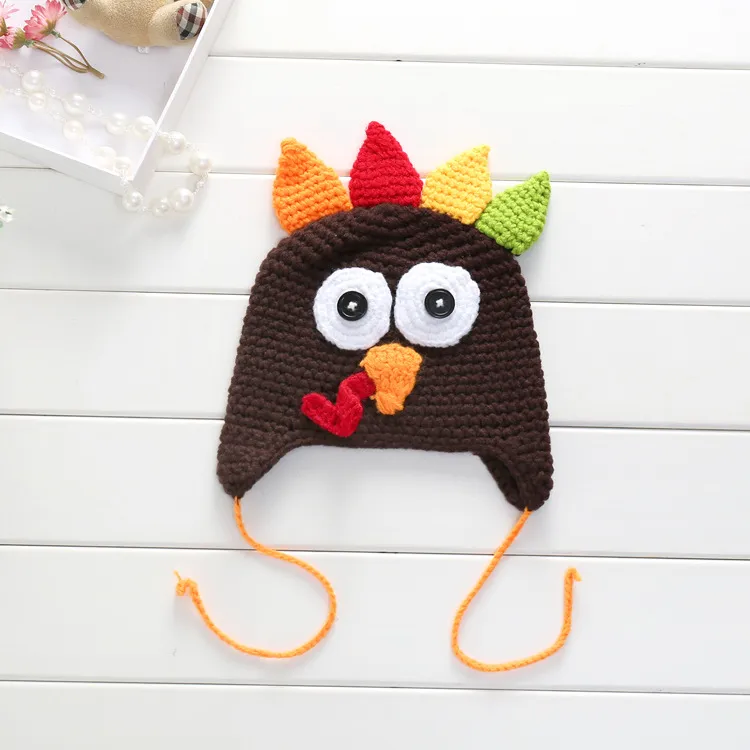 Thanksgiving infantile Turquie chapeaux laine hiver tricoté chapeaux chaud couverture casquettes dessin animé main Crochet casquettes qualité supérieure