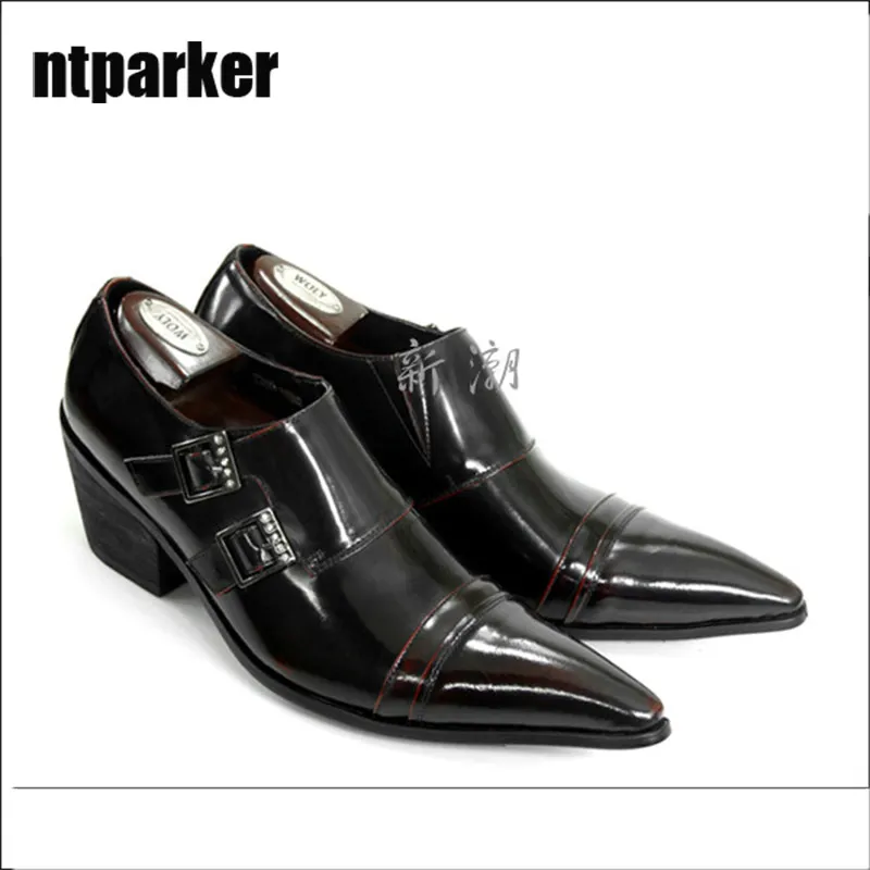 Chaussures habillées pointues pour hommes, de Type japonais, vin rouge/noir, chaussures d'affaires à hauteur accrue, grande taille EU38-46!