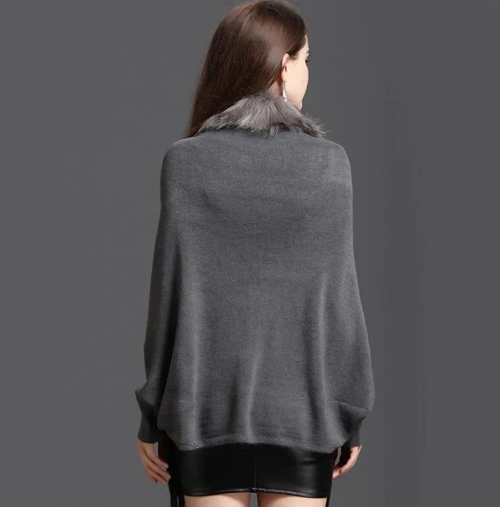 2017 Nieuwe Herfst Europa Dames Gebreide Kwasten Kaapjas Poncho Faux Bont Kraag Vesten Tops Uitloper Knitwear Cloak Jassen