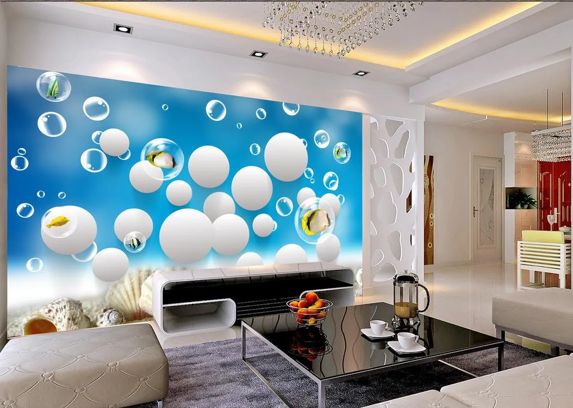 customized wallpaper for walls Home Decor Living Room Natural Art ocean World Fish 3D Stereo Wall