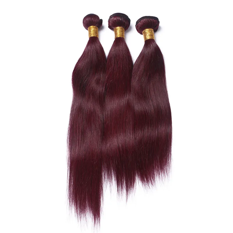 Straight 99J Wine Red Brazilian Human Hair Weaves with Lace Frontal Burgundy 3Bundles with 13x4 Full Lace Frontal Closur6528705