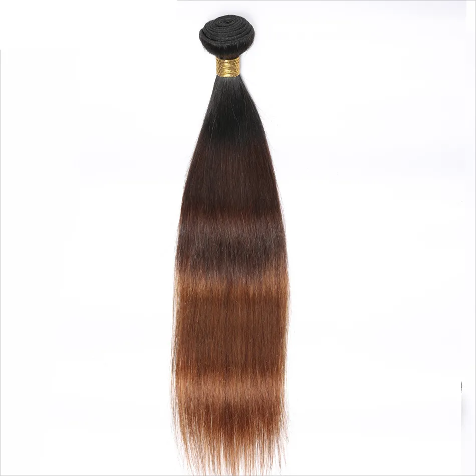 Peruvian Straight Human Hair Remy Hair Weaves Ombre 3 Tones 1B/4/Double Wefts 100g/pc Can Be Dyed Bleached