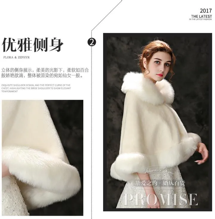 Winter Wedding Cloak Bridal Faux Fur Wraps Warm shawls Outerwear Korean Style Women Jacket Prom Evening Party PDK059