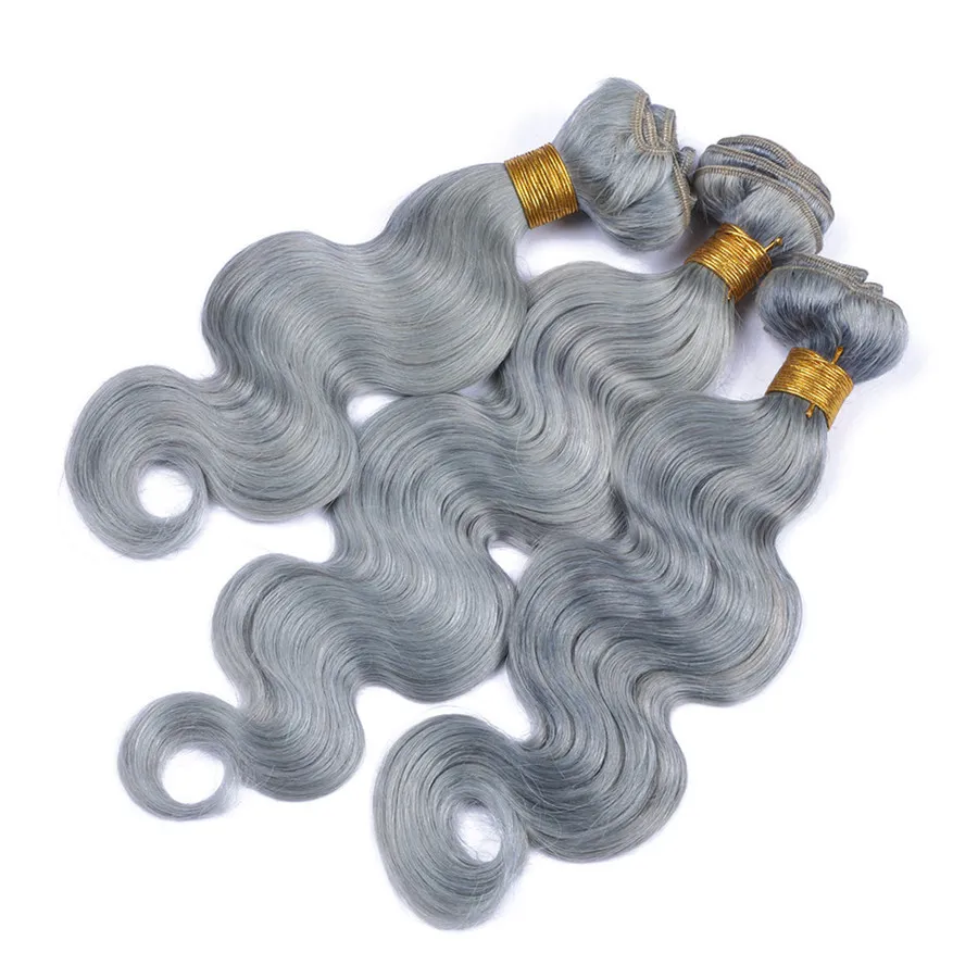 9A Graue brasilianische Jungfrau-Haarkörperwelle Wellenförmige Extensions Splitter Graues Haar, das 3 Bündel-Angebote unverarbeitetes reines Menschenhaar einwirft