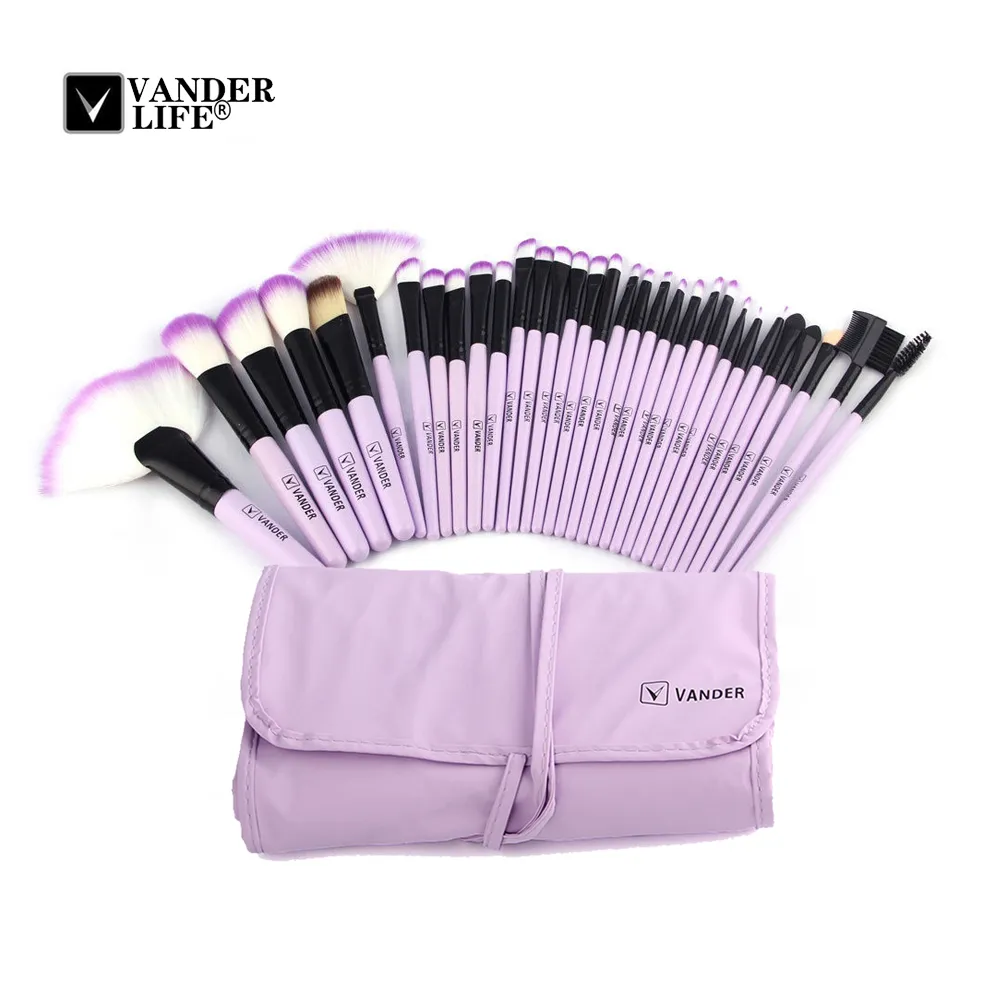 Professional Makeup Brushes Set High Quality 32 Pcs Make Up Tools Kit Premium Full Function Blending Powder Foundation Brush Purple