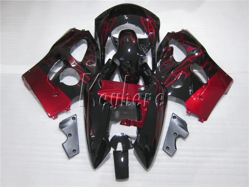 Kit de carénage en plastique ABS pour Suzuki GSXR600 96 97 98 99, ensemble de carénages de carrosserie noir flammes rouges GSXR750 1996 1997 1998 1999 OI31