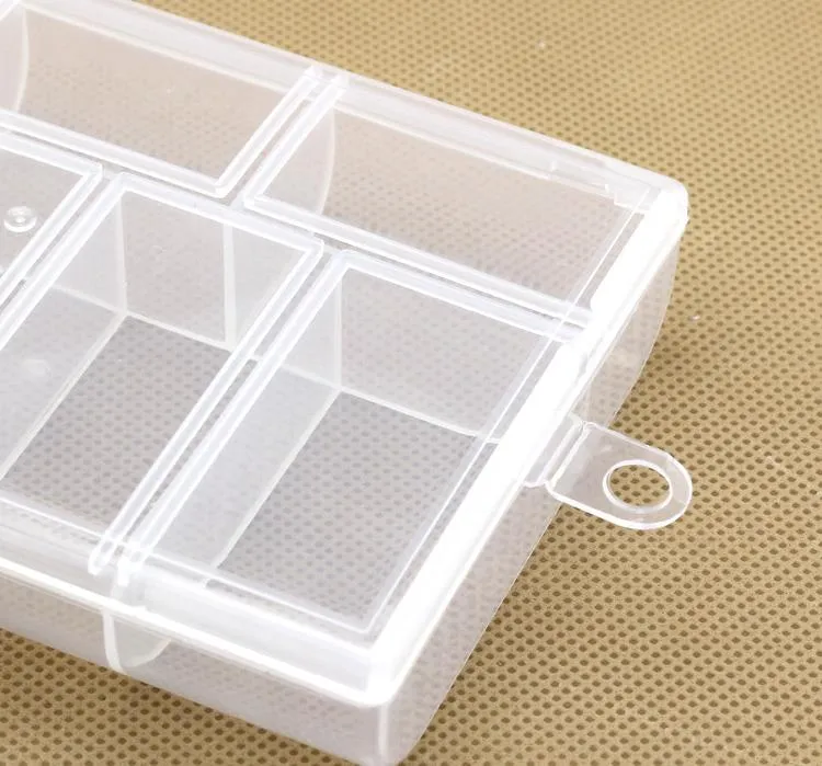 Caja de almacenamiento transparente de plástico de 6 compartimentos vacío para joyas Organizador de ropa de ropa de arte de uñas 1329970