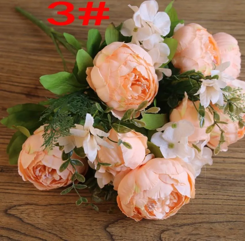 Kunstmatige Peony 8 Heads Silk Flower Bouquet Vintage Kunstbloemen voor Decor Bridal Wedding Hotel Woondecoratie Gratis verzending