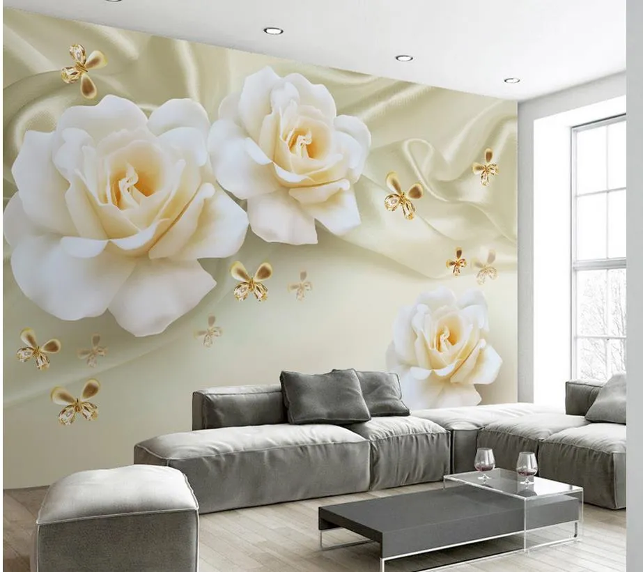 Warm roses silk TV background mural 3d wallpaper 3d wall papers for tv backdrop