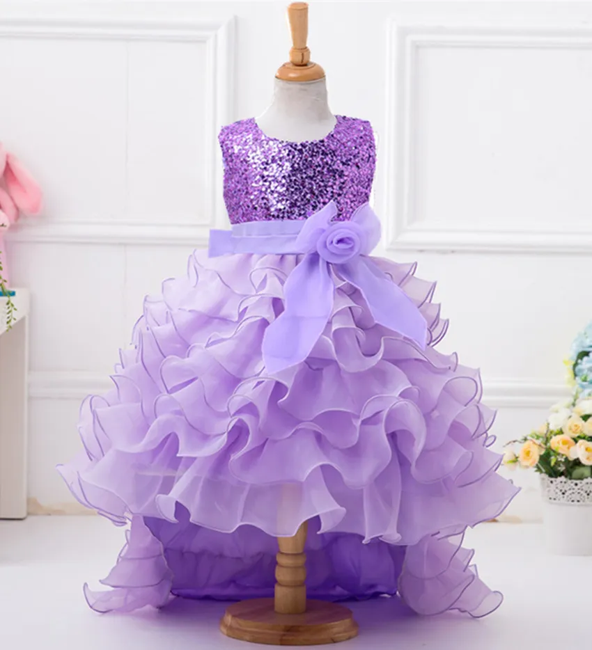 Cheap Purple Blue Red Ball Gown Flower Girl Dresses Organza Ruffle Sequin Girls Pageant Dresses For Teens Christmas Communion Kids Dresses 5