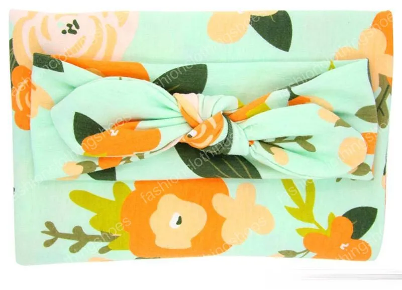 3 цвета новорожденных пеленки пижамы 2 шт. Комплект кроличьи уши лук оголовье + пеленание ткань ромашка роза цветочная печать получение одеяло