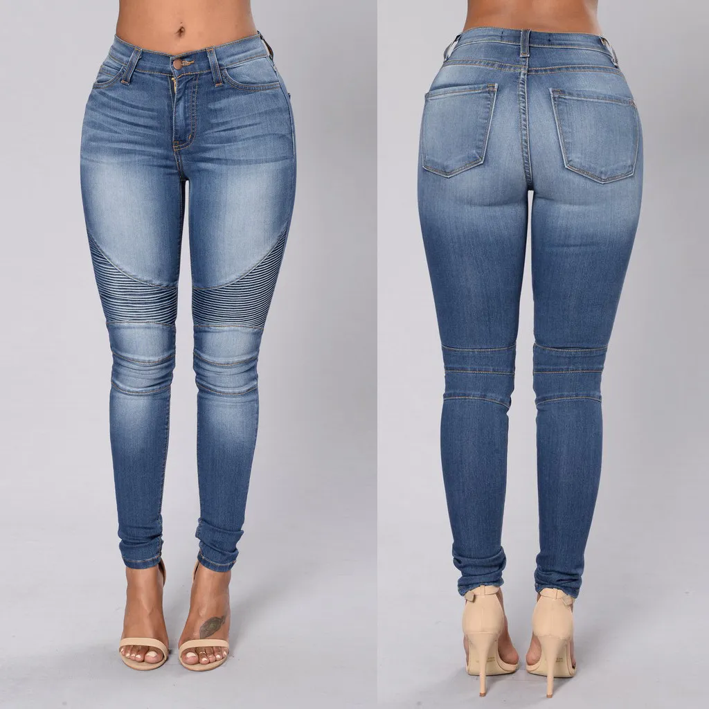 Newest arrival Explosive Women's Jeans Elasticity Slim Folded Pants Small Cowboy Pencil Pant JW016 Womens Jean