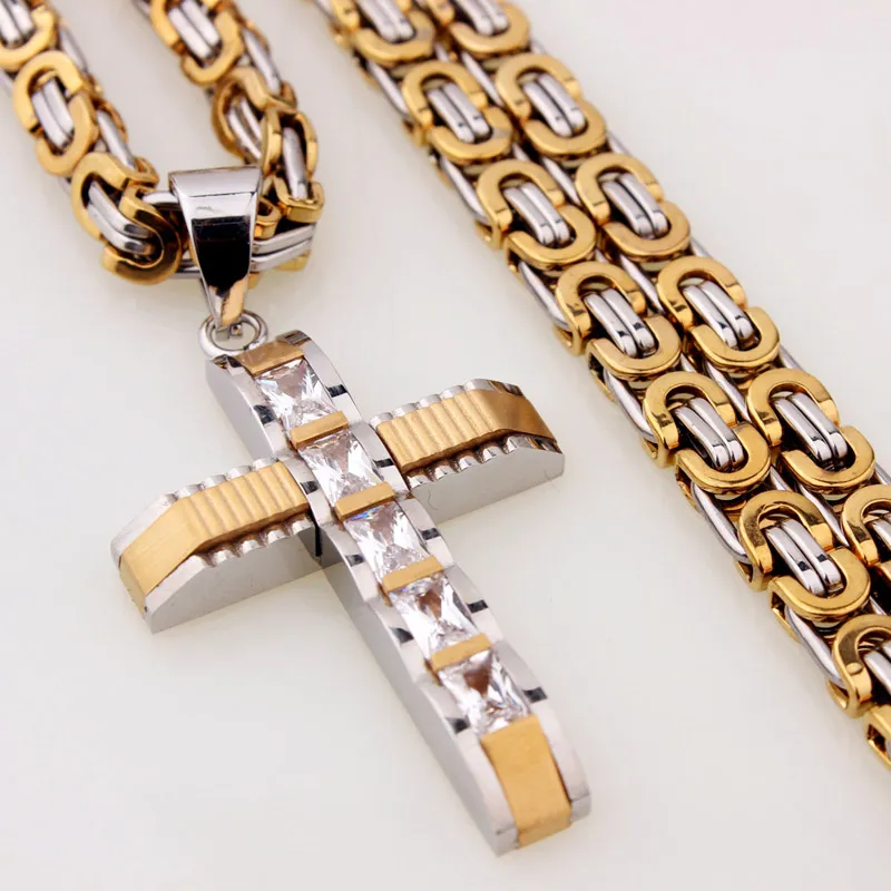 Bijoux de mode en acier inoxydable 316L boîte byzantine lien chaîne collier croix pendentifs pour hommes femmes Hip Hop accessoires