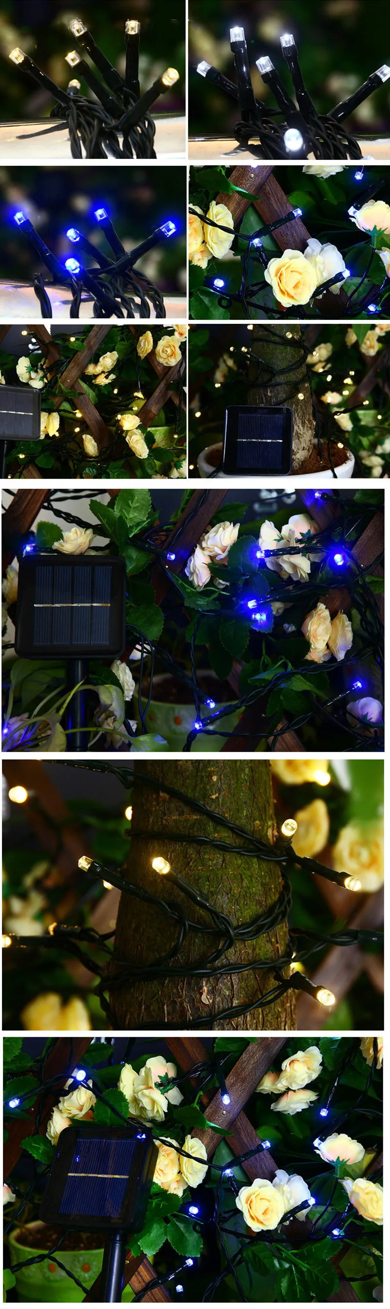 Guirlandes solaires de jardin à LED, 100led, 200led, 500led, 8 modes d'éclairage, en plein air, féerique, vacances, fête de noël, pelouse, étanche