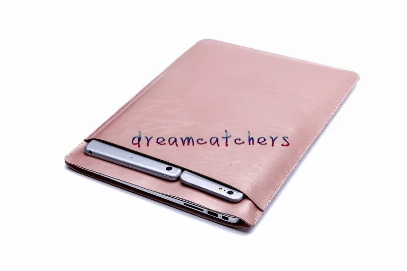 Luxe Retina Sleeve Case Dubbeldeks Pouch met Pocket voor Laptop Tassen PU Lederen Beschermhoes voor Apple MacBook Air 11 12 13 15 inch