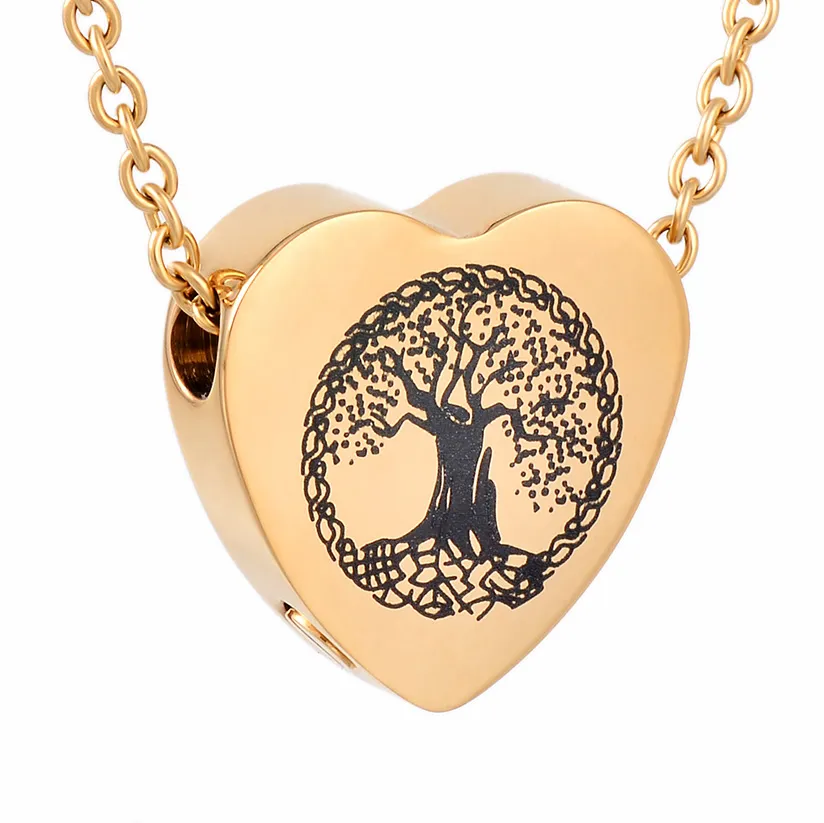 IJD9813 High Polish 316L Stainless Steel Cremation Pendant NecklaceTree of Life Heart Ashes Keepsake Urn Necklace