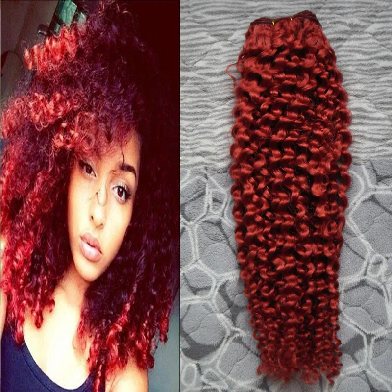 Kırmızı Perulu Saç Kinky Curl Dokunma Demetler 100g 1 PCS Peru Virgin Saç Afro Kinky Kıvırcık İnsan Saç Çift Atkısı Kalitesi, Bağlantı Yok