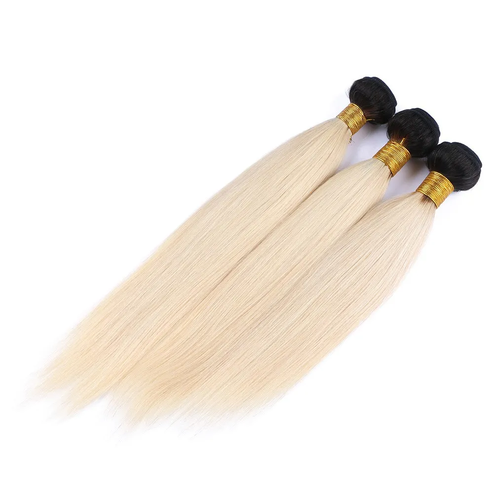 9A Brazilian Blonde Ombre Virgin Human Hair Silky Straight Weaves Extensions Two Tone 1B/613 Bleach Blonde Ombre Human Hair Bundles