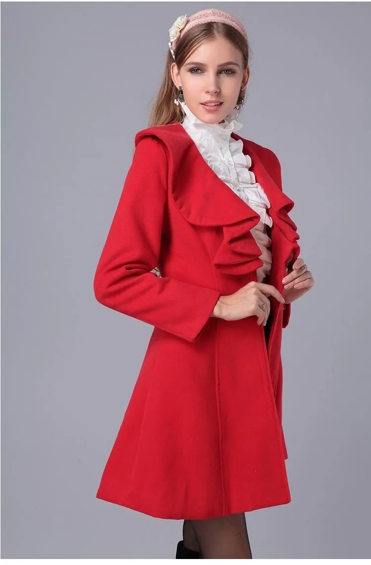 Ruffled wool blend coat
