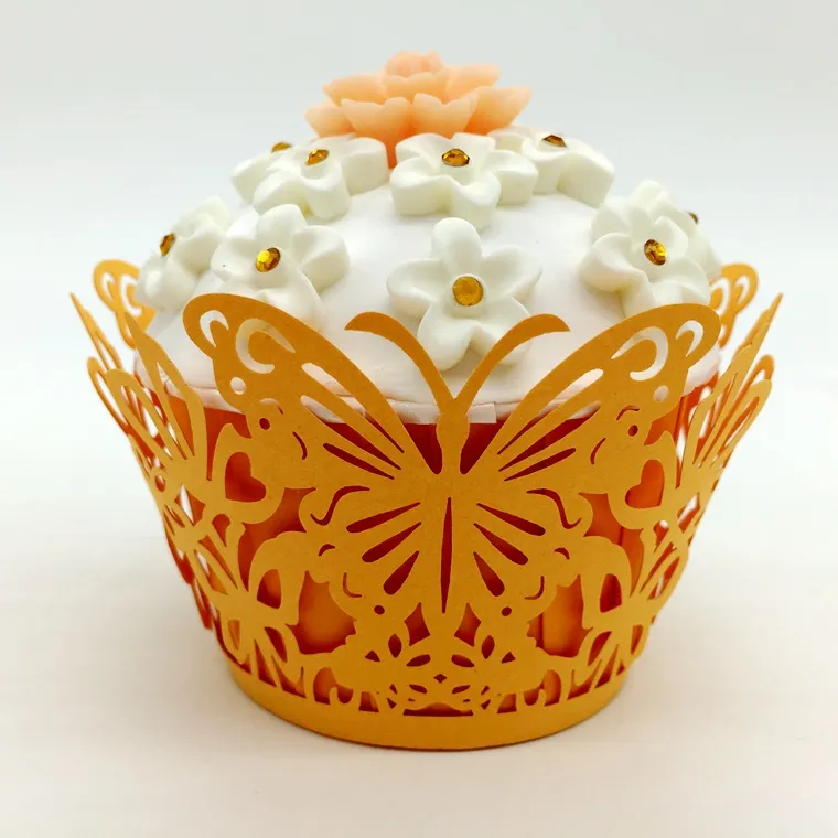 wedding favors butterfly Laser cut Lace Cream Cup Cake Wrapper Cupcake Wrappers For Wedding Birthday Party Decoration 