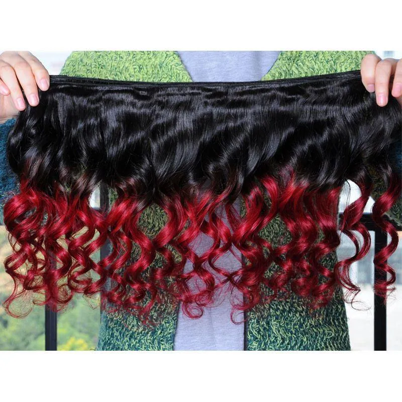 Ombre Maleisische Losse Wave Virgin Menselijk Hair Extensions 2 Two Tone 1B / Rood Bourgondië Wijnrode Maleisische Remy Menselijk Haar Weave Bundels