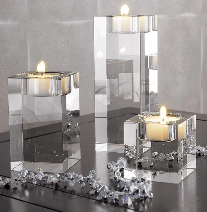 Square Clear Crystal Candle Holder Candlesticks Acrylic Tea Light Candle Holders Wedding Christmas Party DIY Decoration favors gift