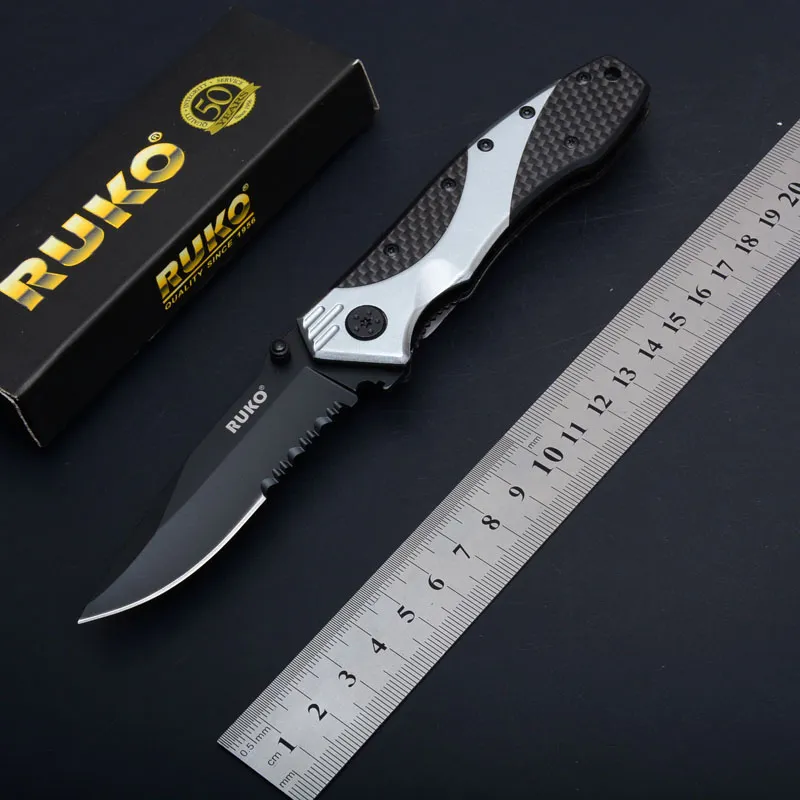 Promotion Survival Folding Knife 3Cr13 Titanium Drop Point Half Serrated Blade Aluminum Handle EDC Pocket Knives Tactical Gear