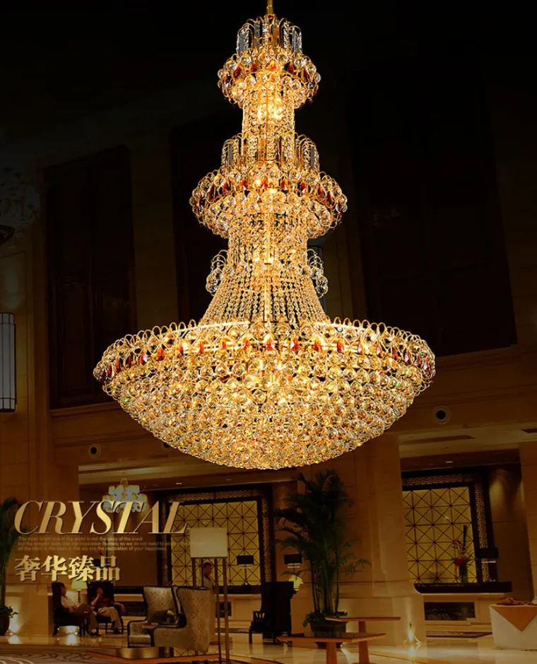 Nowoczesne żyrandole LED Złote Krystalicznie żyrandol światła American Large Hotel Club Centrum centrum handlowe domowe oświetlenie wewnętrzne Lampy AC90V-260V